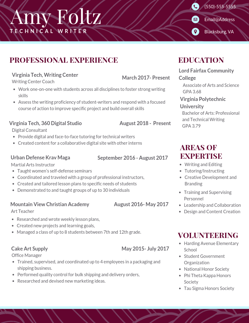 Amy's colorful design resume
